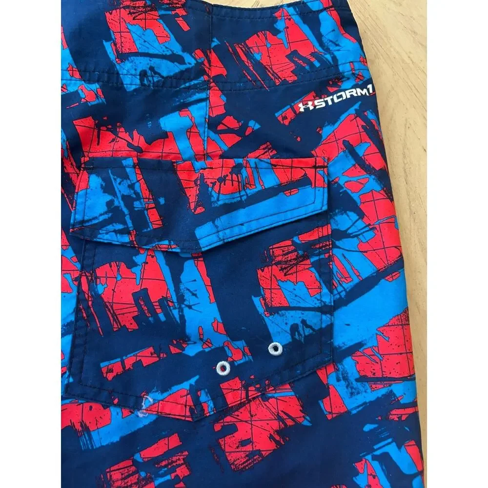 NEW Under Armour Board Shorts STORM Mens 34 Swim Trunks Surf Red Blue AMERICA
